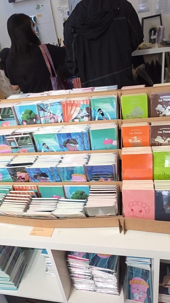 Shelves of colorful notebooks at Hanju Diary in Euljiro